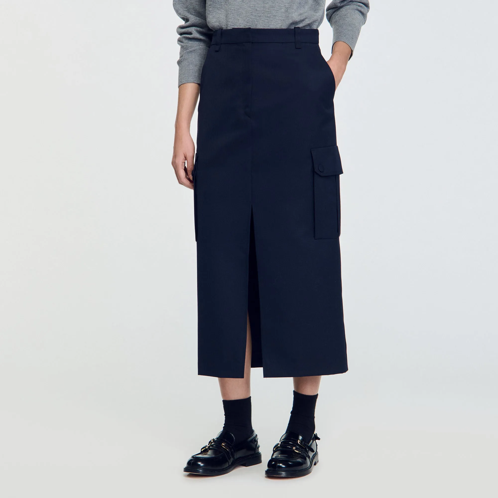 Paolina Long Cargo Skirt Navy Blue