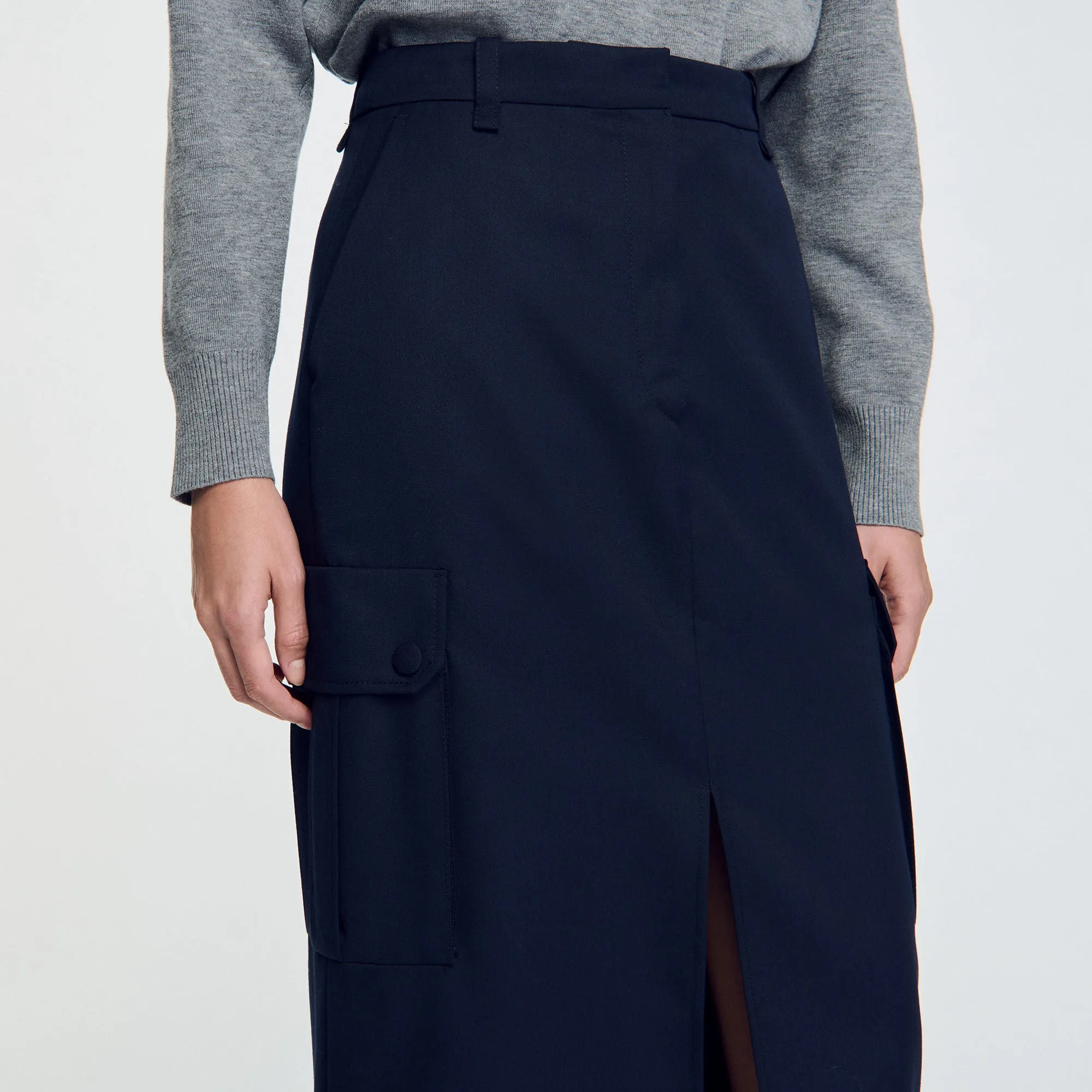 Paolina Long Cargo Skirt Navy Blue