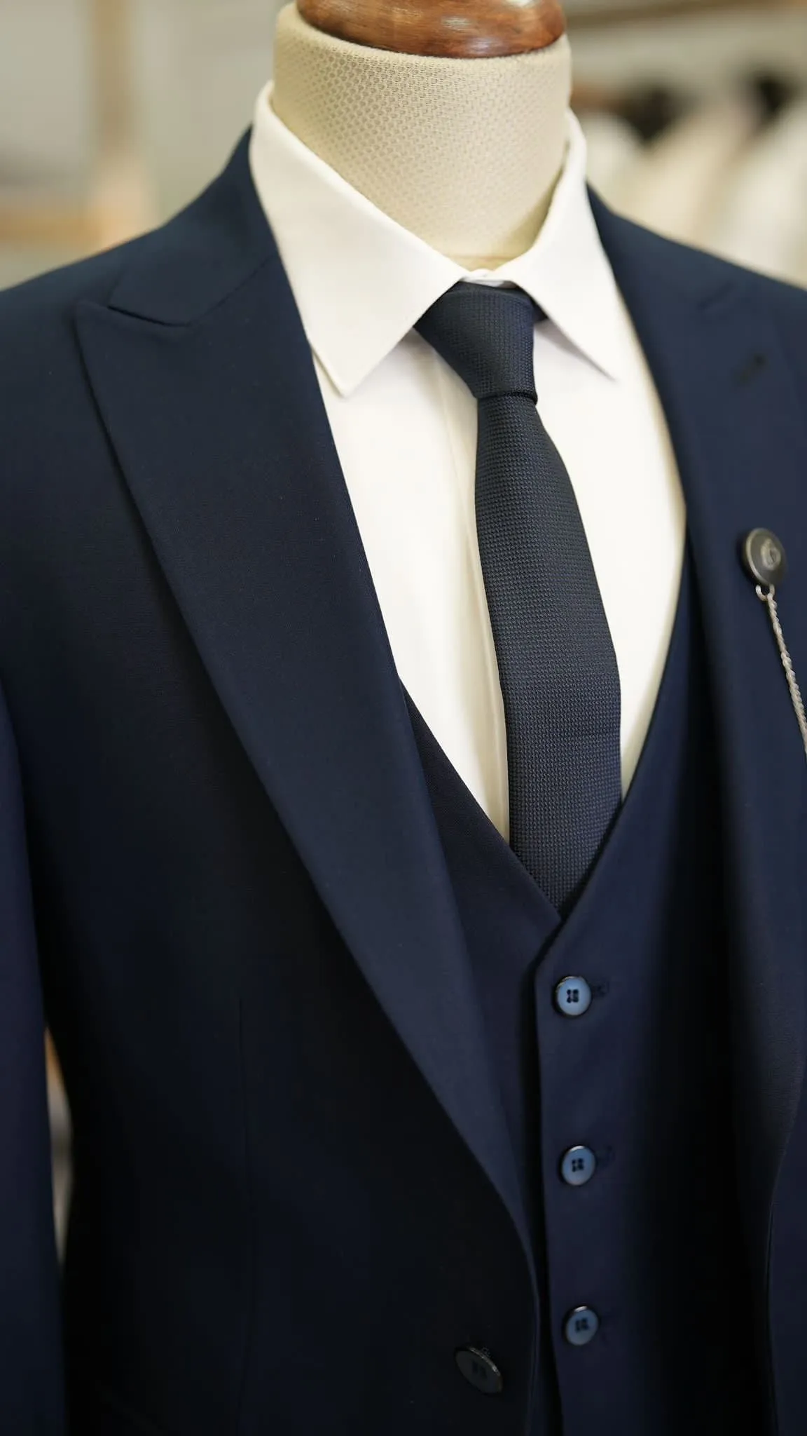 Paul Blue Slim Fit 3 Piece Peak Lapel Suit - Tailored Elegance for Every Occasion