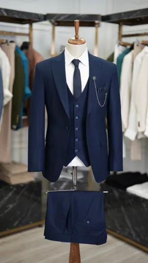 Paul Blue Slim Fit 3 Piece Peak Lapel Suit - Tailored Elegance for Every Occasion