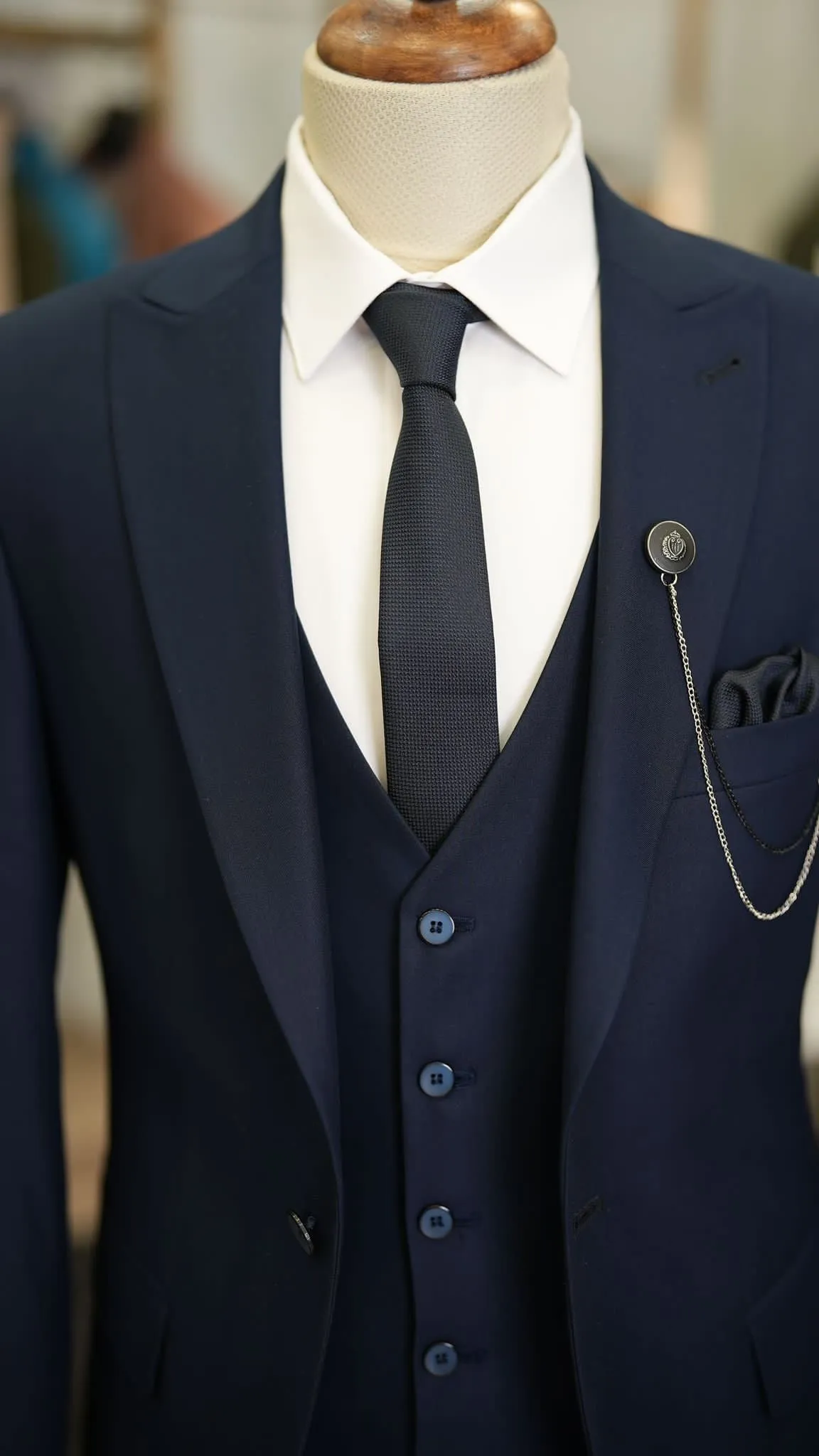 Paul Blue Slim Fit 3 Piece Peak Lapel Suit - Tailored Elegance for Every Occasion