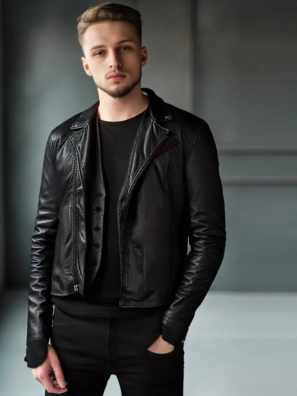 Peppy Style Genuine Leather Biker Jacket For Men