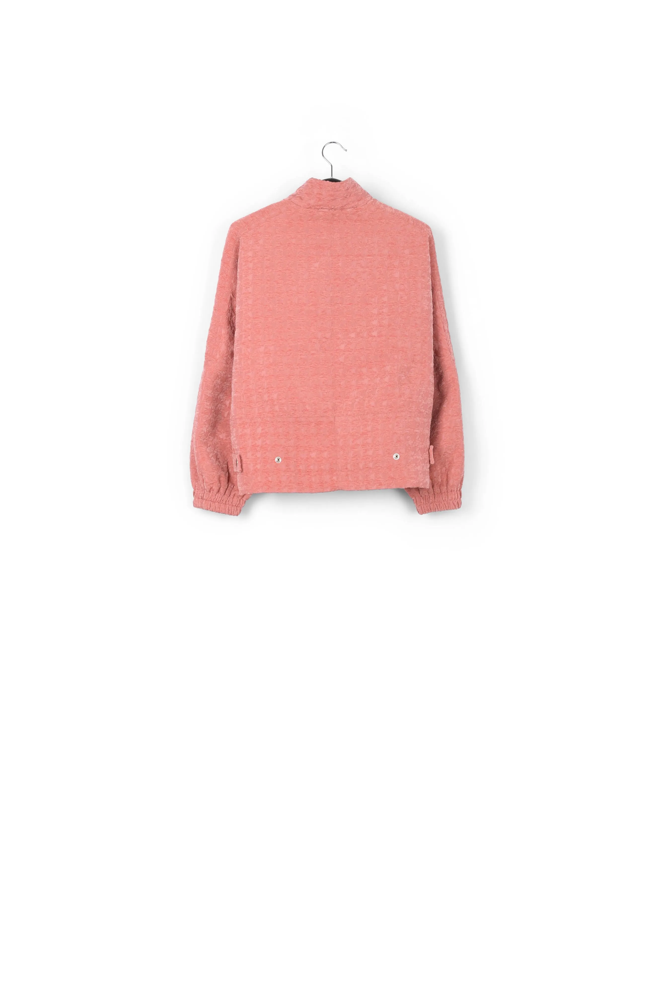 Pink houndstooth jacquard bomber jacket