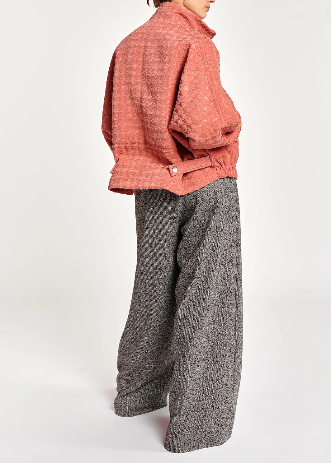 Pink houndstooth jacquard bomber jacket