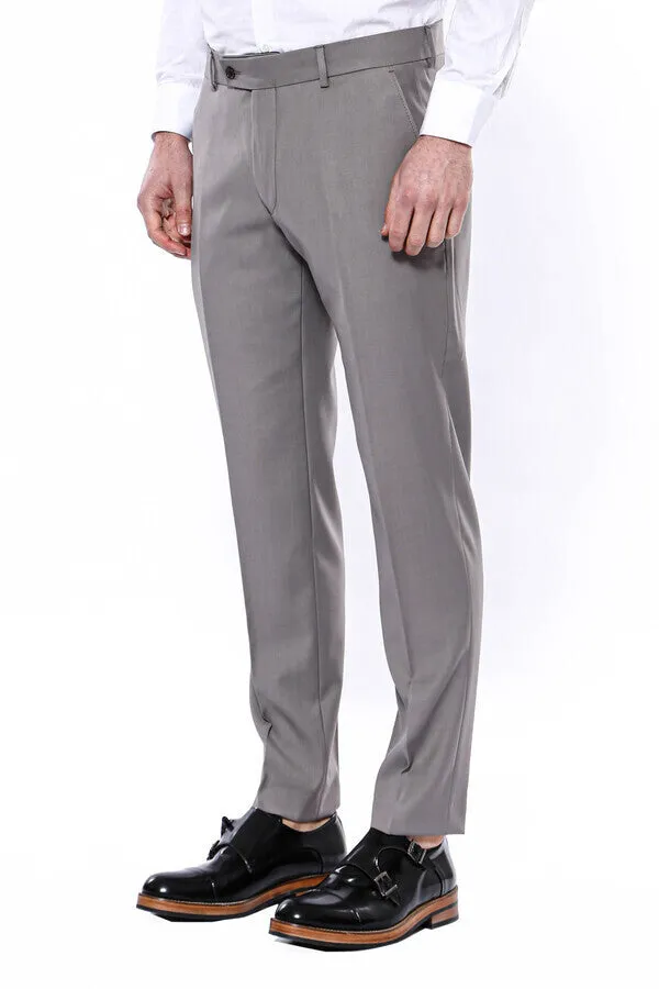 Plain Beige Men Trousers - Wessi