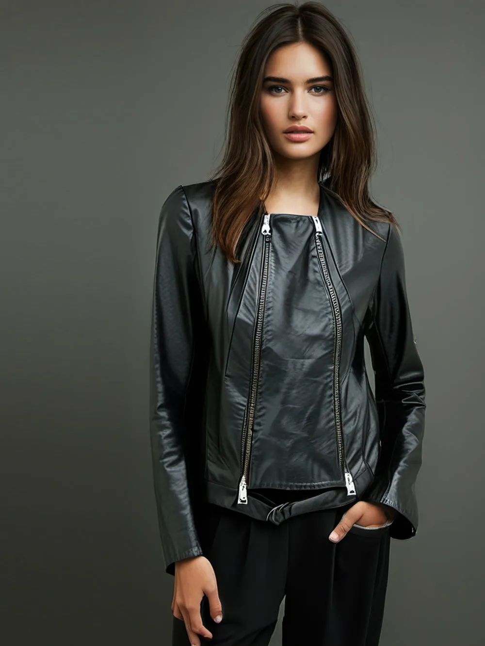 Polished Belted Leather Moto Jacket