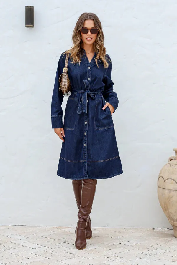 Presley Dark Denim Midi Dress