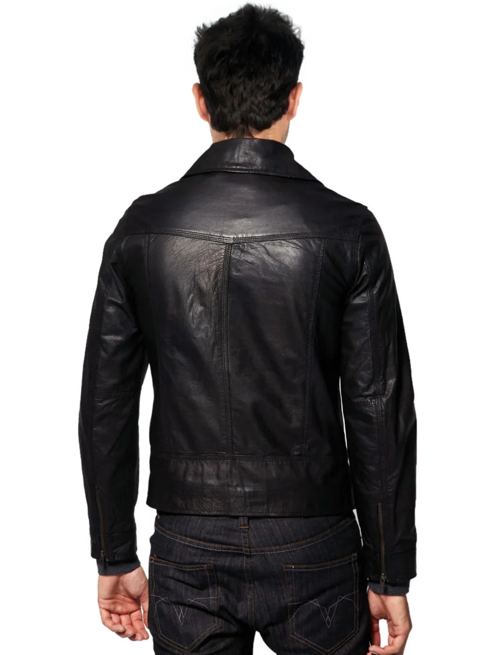 Press-Stud Genuine Leather Biker Jacket For Men
