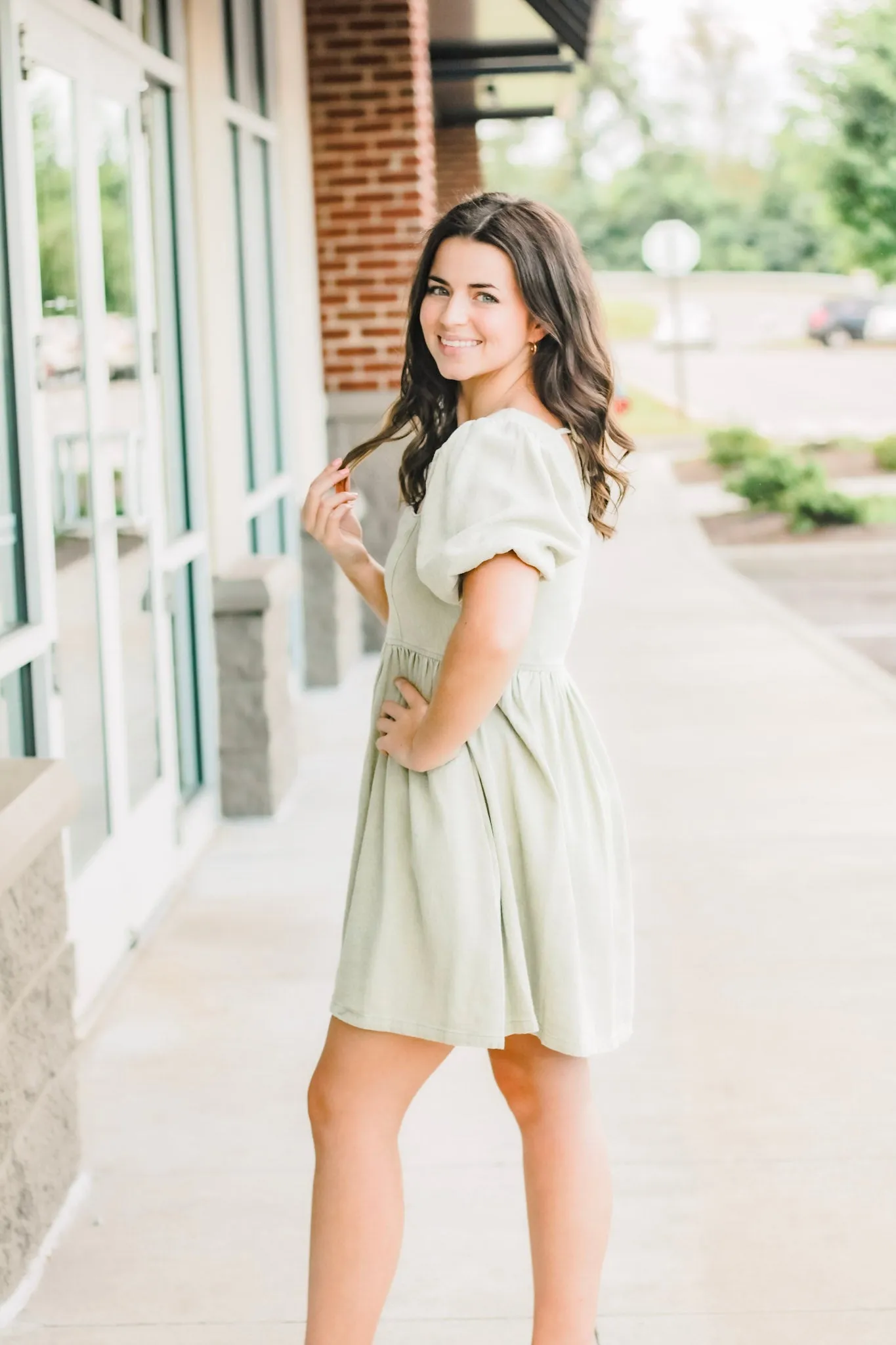 Puff Sleeve Olive Denim Dress