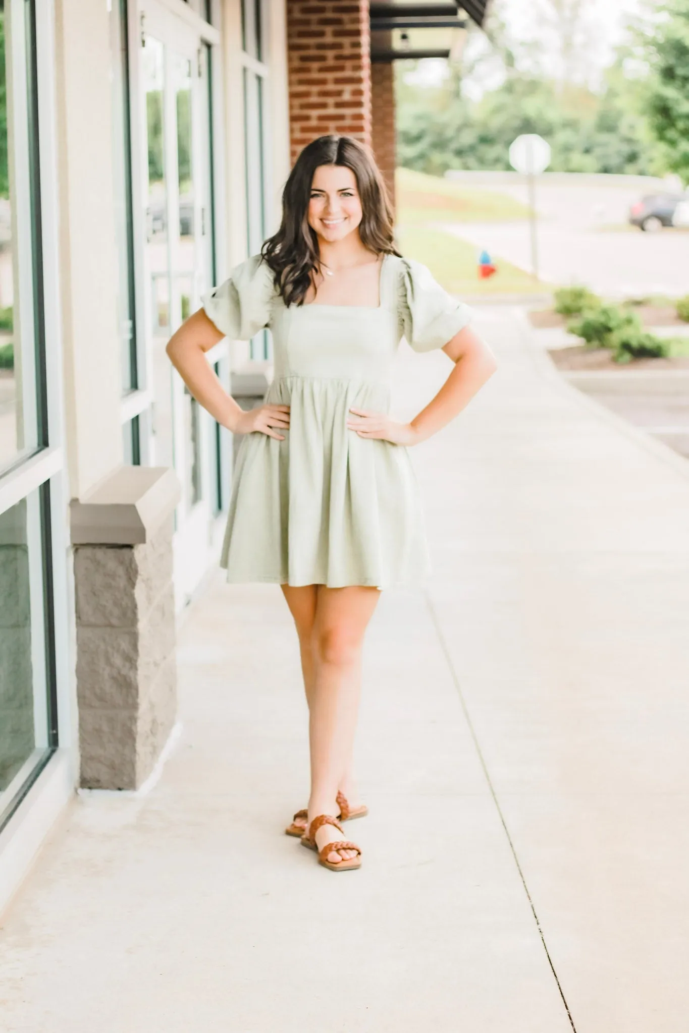Puff Sleeve Olive Denim Dress