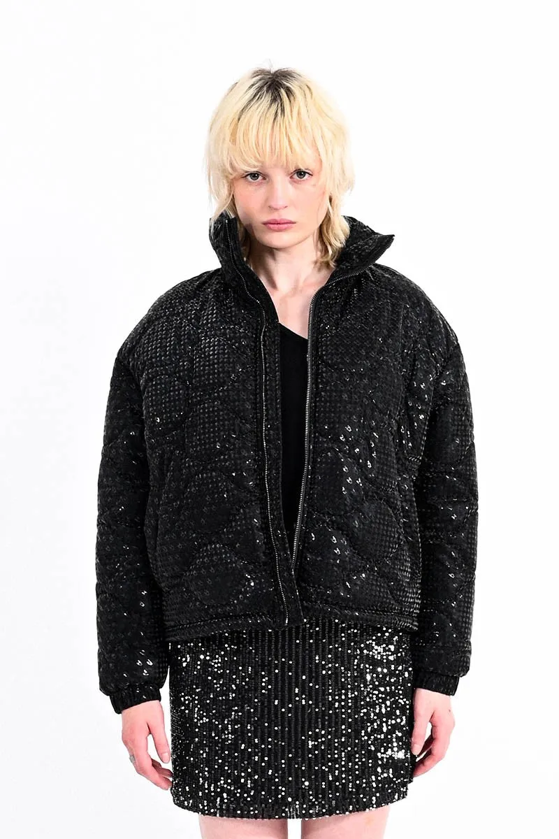 PUFFER DOWN JACKET WITH HOUNDSTOOTH PATTERN