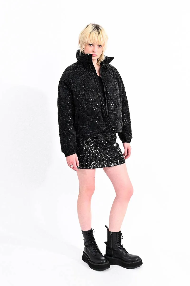 PUFFER DOWN JACKET WITH HOUNDSTOOTH PATTERN