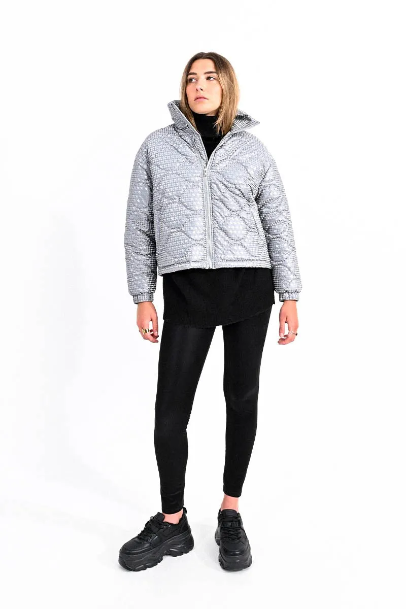 PUFFER DOWN JACKET WITH HOUNDSTOOTH PATTERN