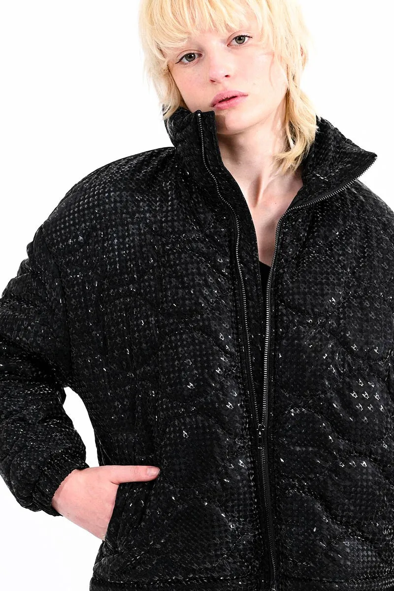 PUFFER DOWN JACKET WITH HOUNDSTOOTH PATTERN