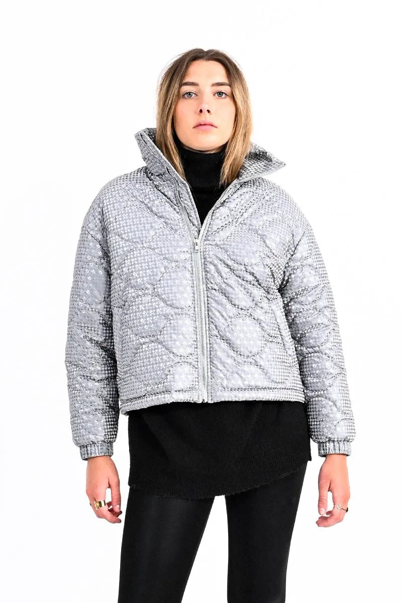 PUFFER DOWN JACKET WITH HOUNDSTOOTH PATTERN