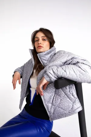 PUFFER DOWN JACKET WITH HOUNDSTOOTH PATTERN