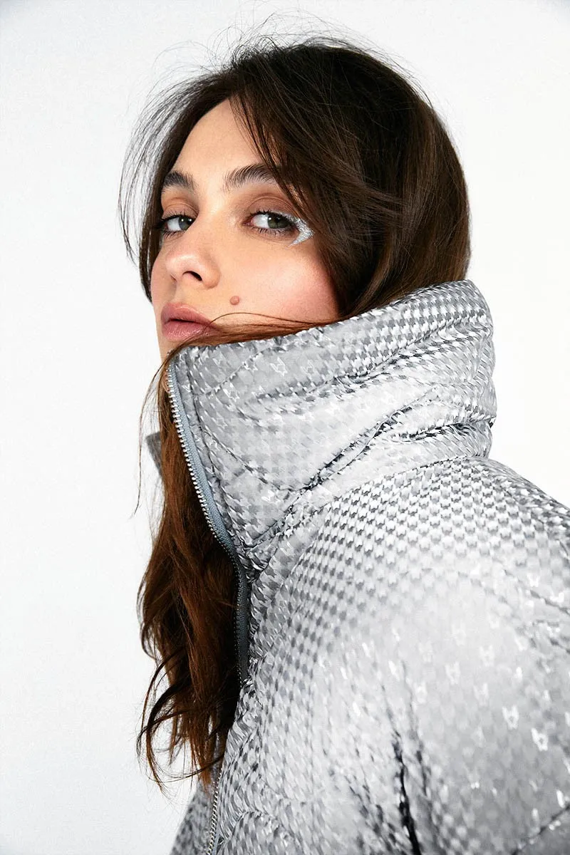 PUFFER DOWN JACKET WITH HOUNDSTOOTH PATTERN