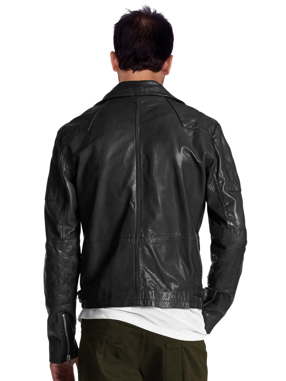Quilted Panel Moto Leather Jacket