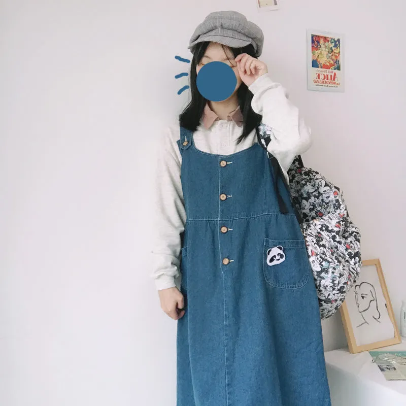 "CUTE PANDA LACE" DENIM VEST DRESS Y031403