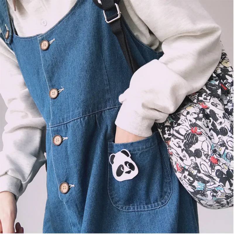 "CUTE PANDA LACE" DENIM VEST DRESS Y031403