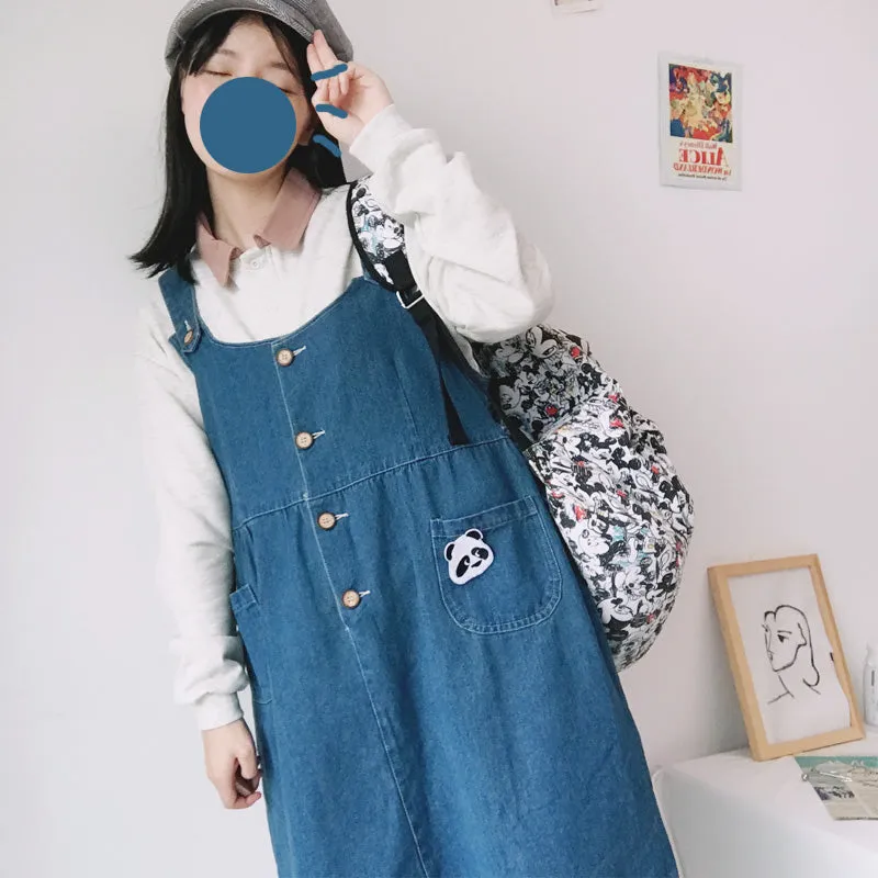 "CUTE PANDA LACE" DENIM VEST DRESS Y031403