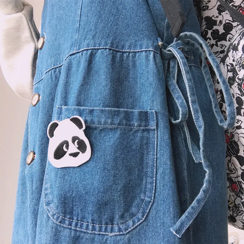 "CUTE PANDA LACE" DENIM VEST DRESS Y031403