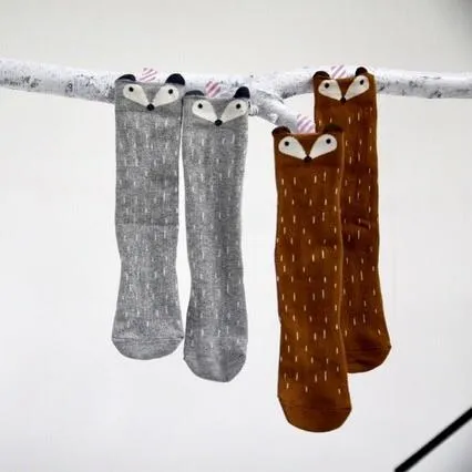 Raccoon Knee Socks in Grey