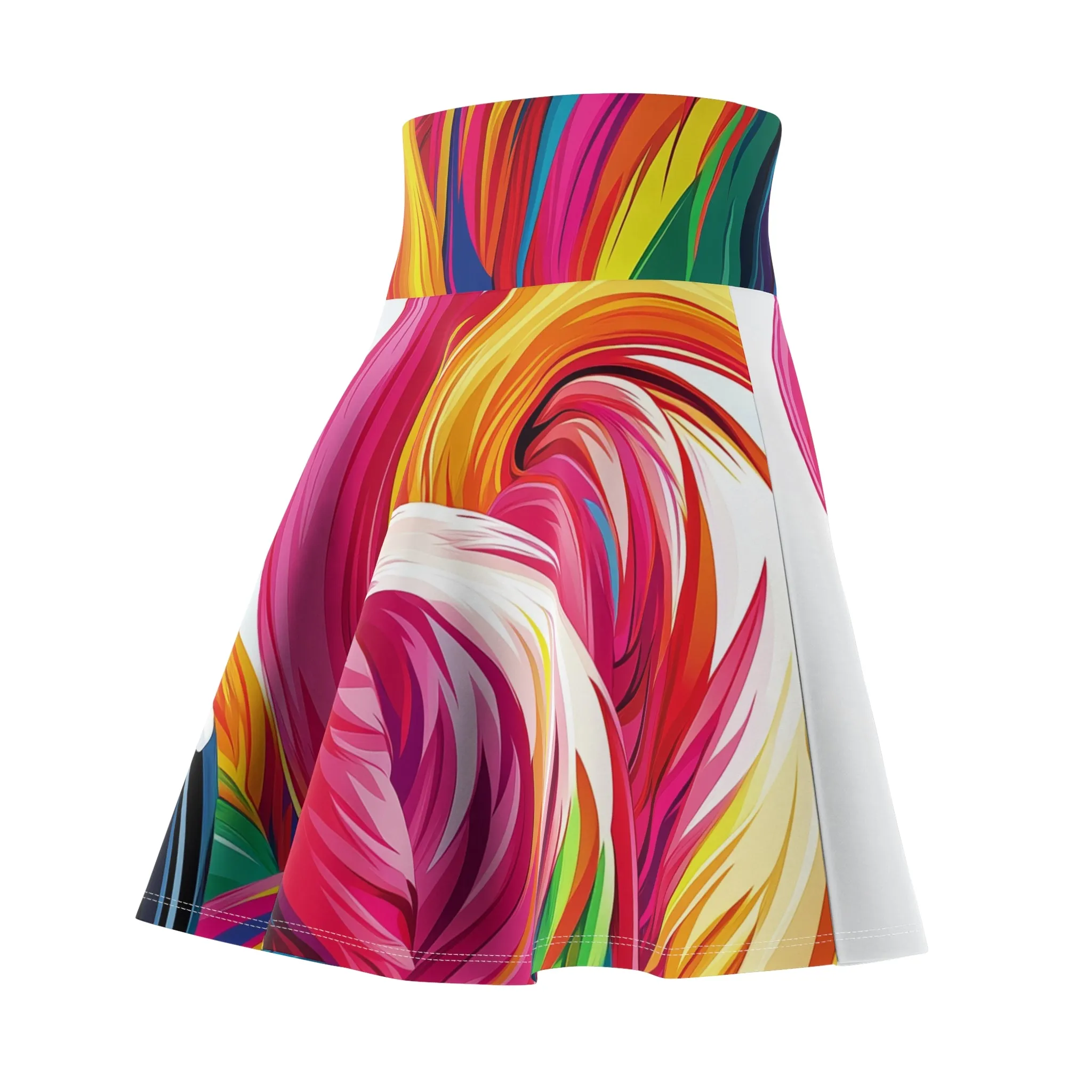 Rainbow Waves Skater Skirt | Vibrant Pride Fashion | Artistic Flamingo Design