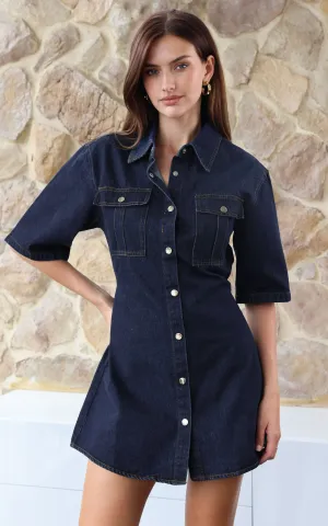 Raven Denim Mini Dress - Dark Blue