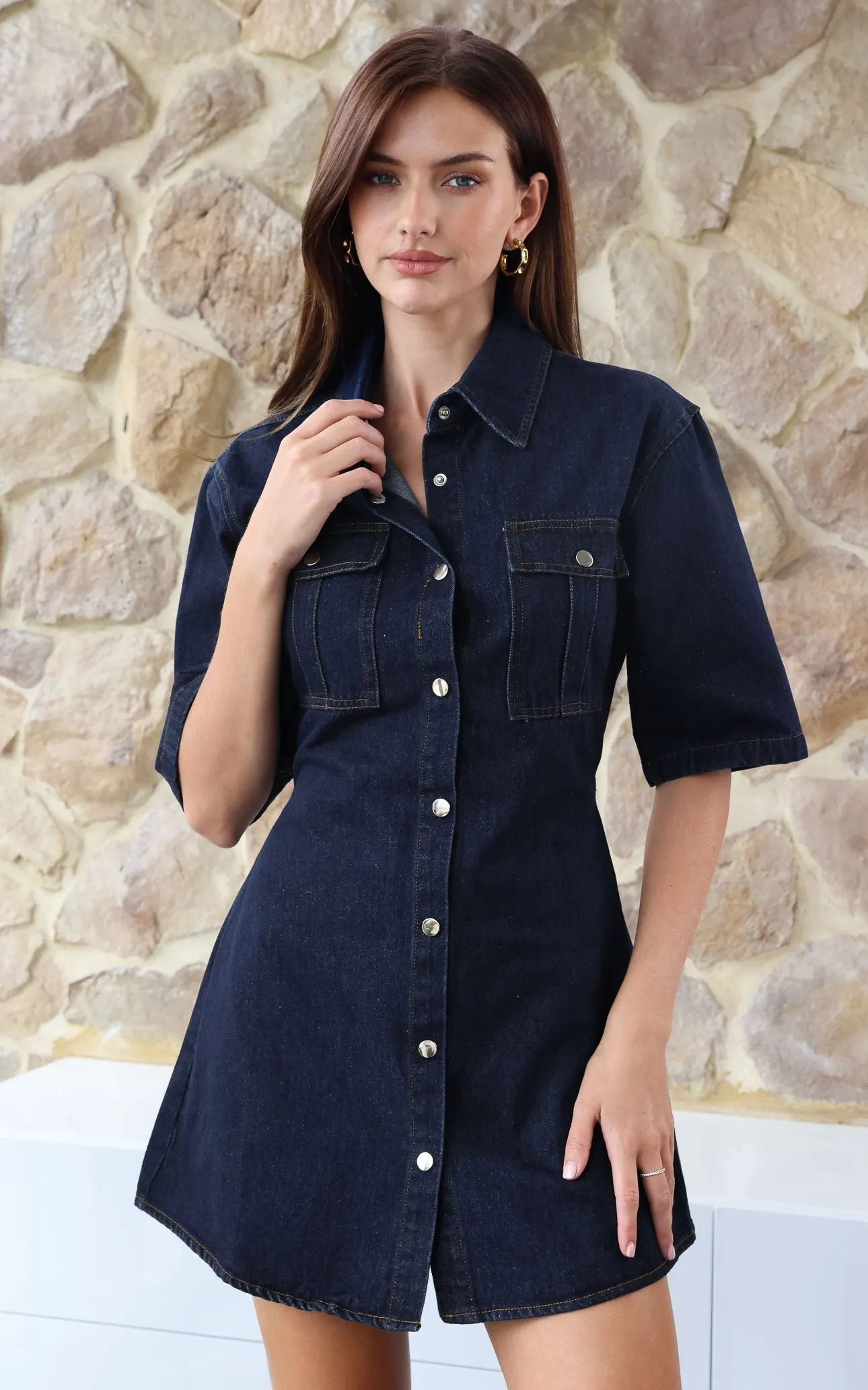 Raven Denim Mini Dress - Dark Blue
