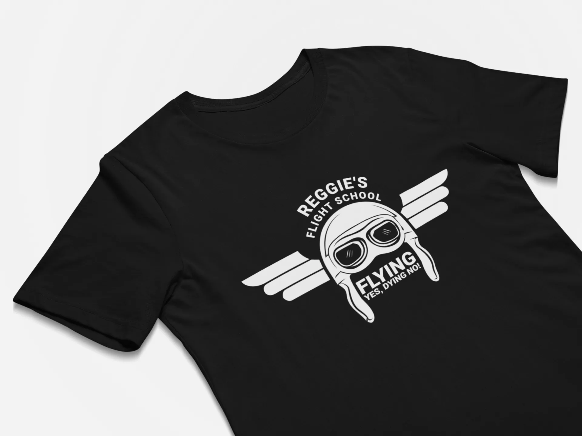 Reggie's Flight School Flying Yes Dying No! Iron Eagle Movie T-Shirt