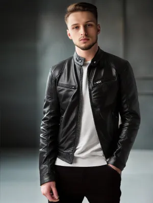 Regular Fit Men's Genuine Leather Jacket for Men