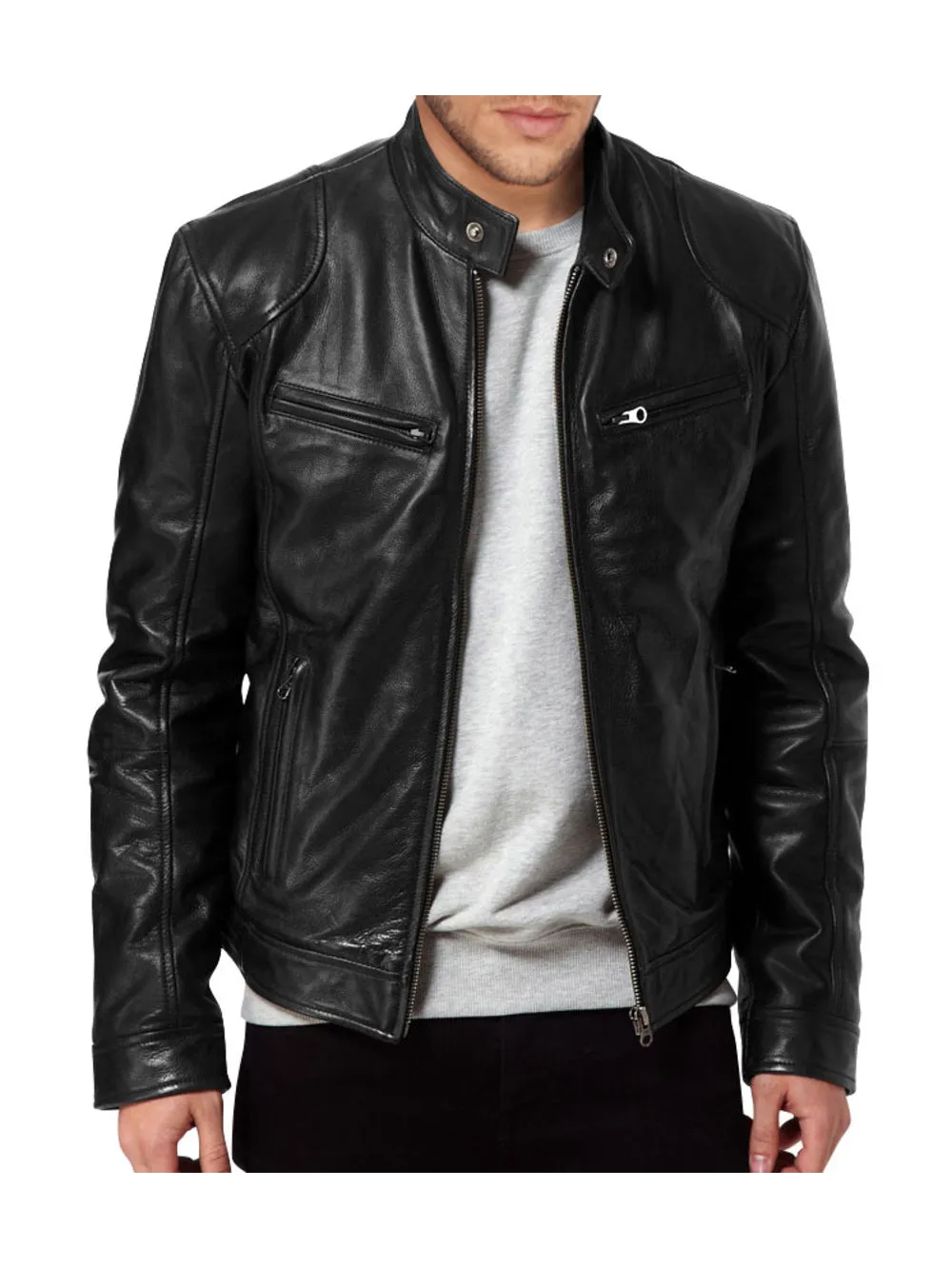 Regular Fit Men's Genuine Leather Jacket for Men