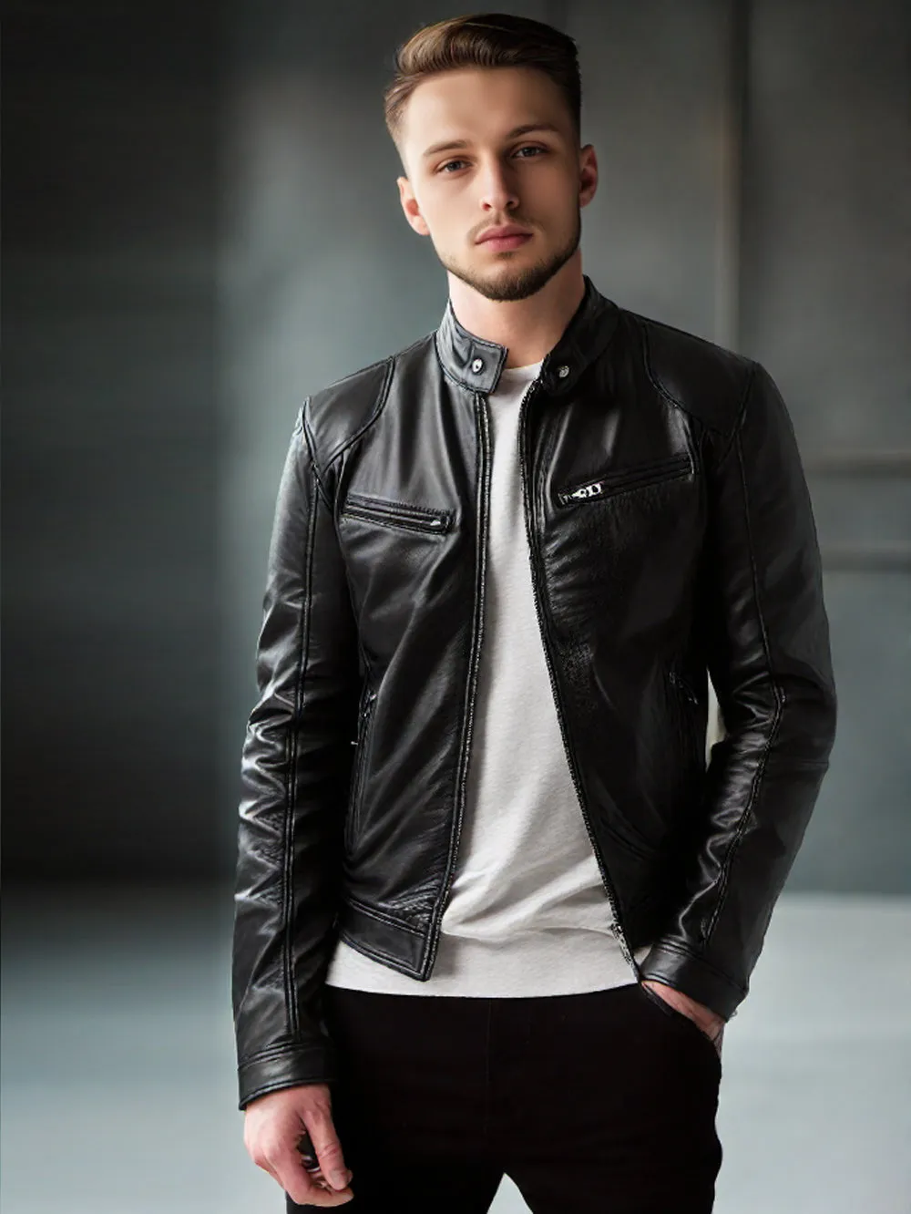 Regular Fit Men's Genuine Leather Jacket for Men
