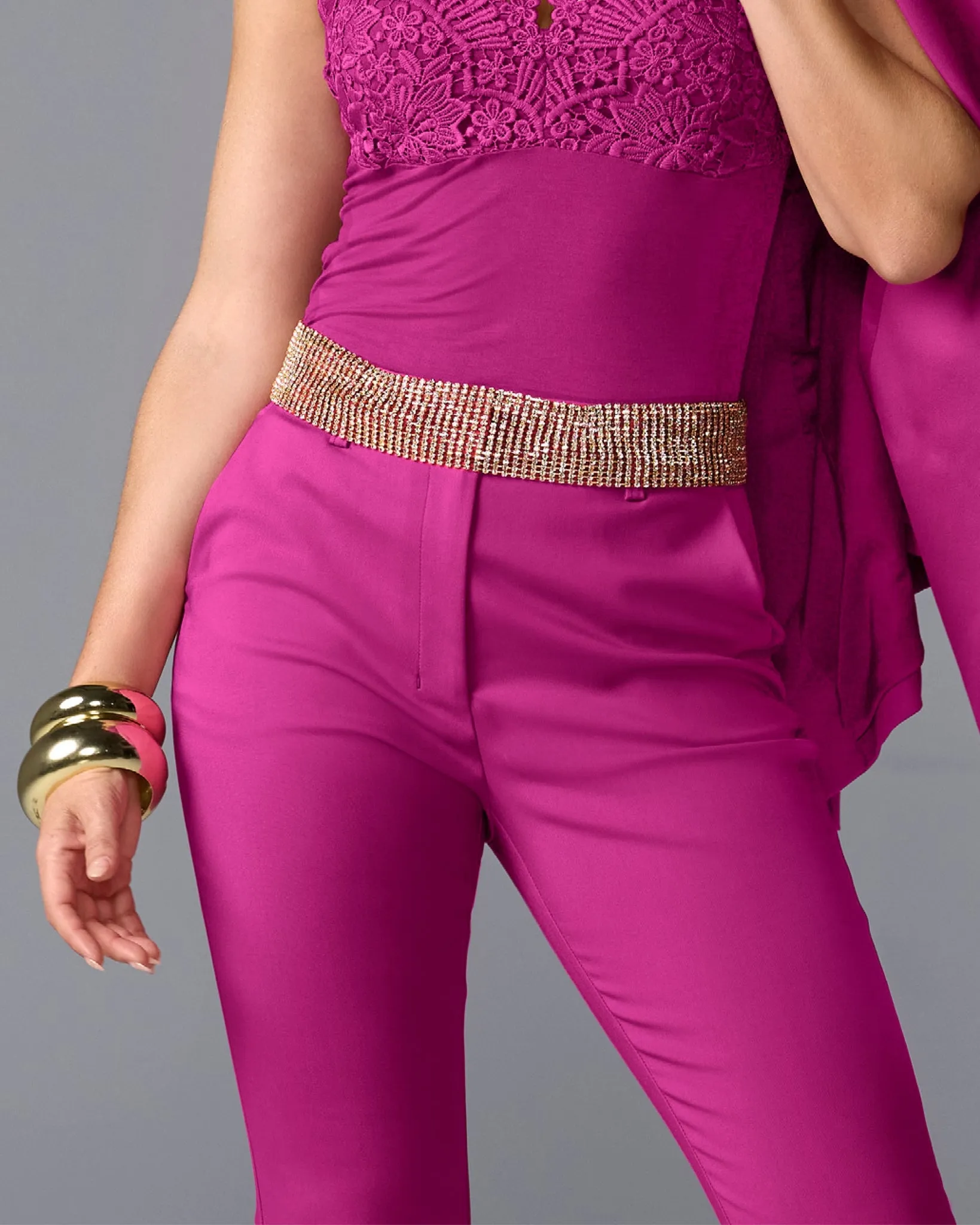 Rhinestone Chain Belt Gold Multi