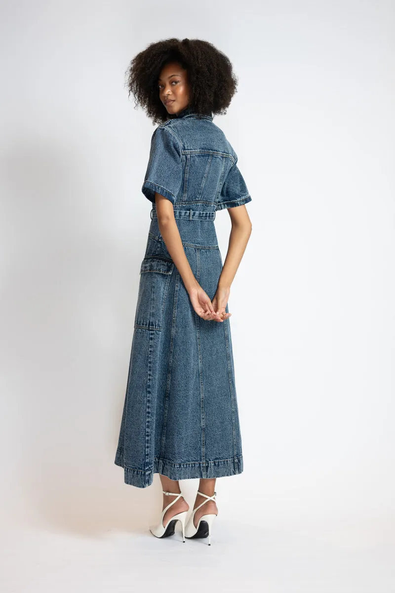Rinsed Indigo Denim Safari Dress