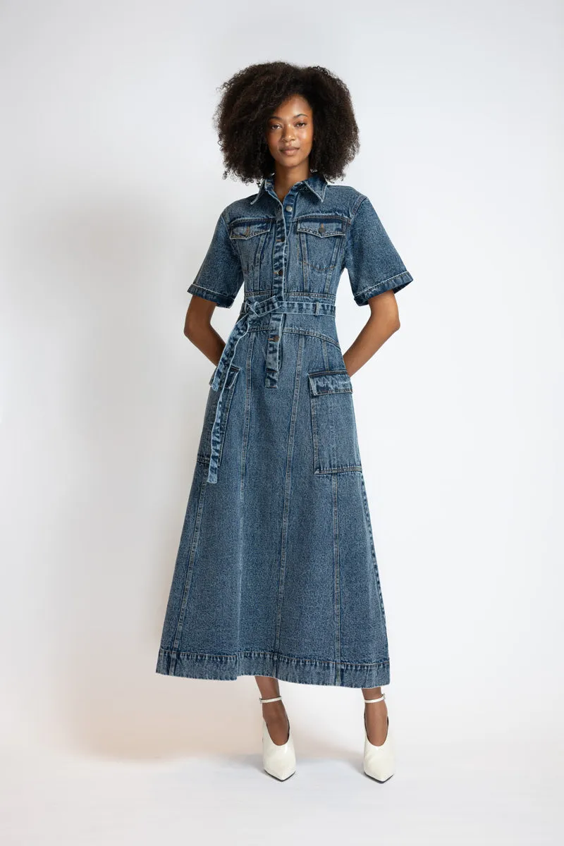 Rinsed Indigo Denim Safari Dress