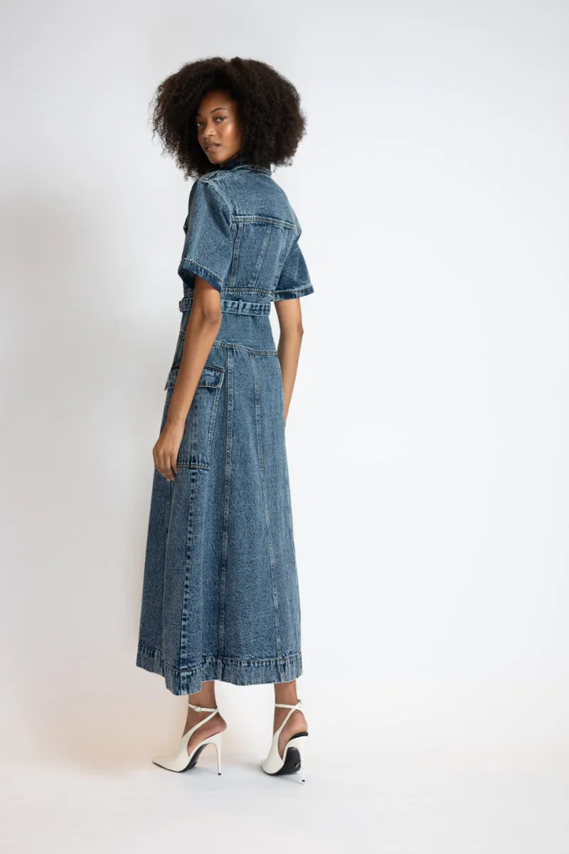 Rinsed Indigo Denim Safari Dress
