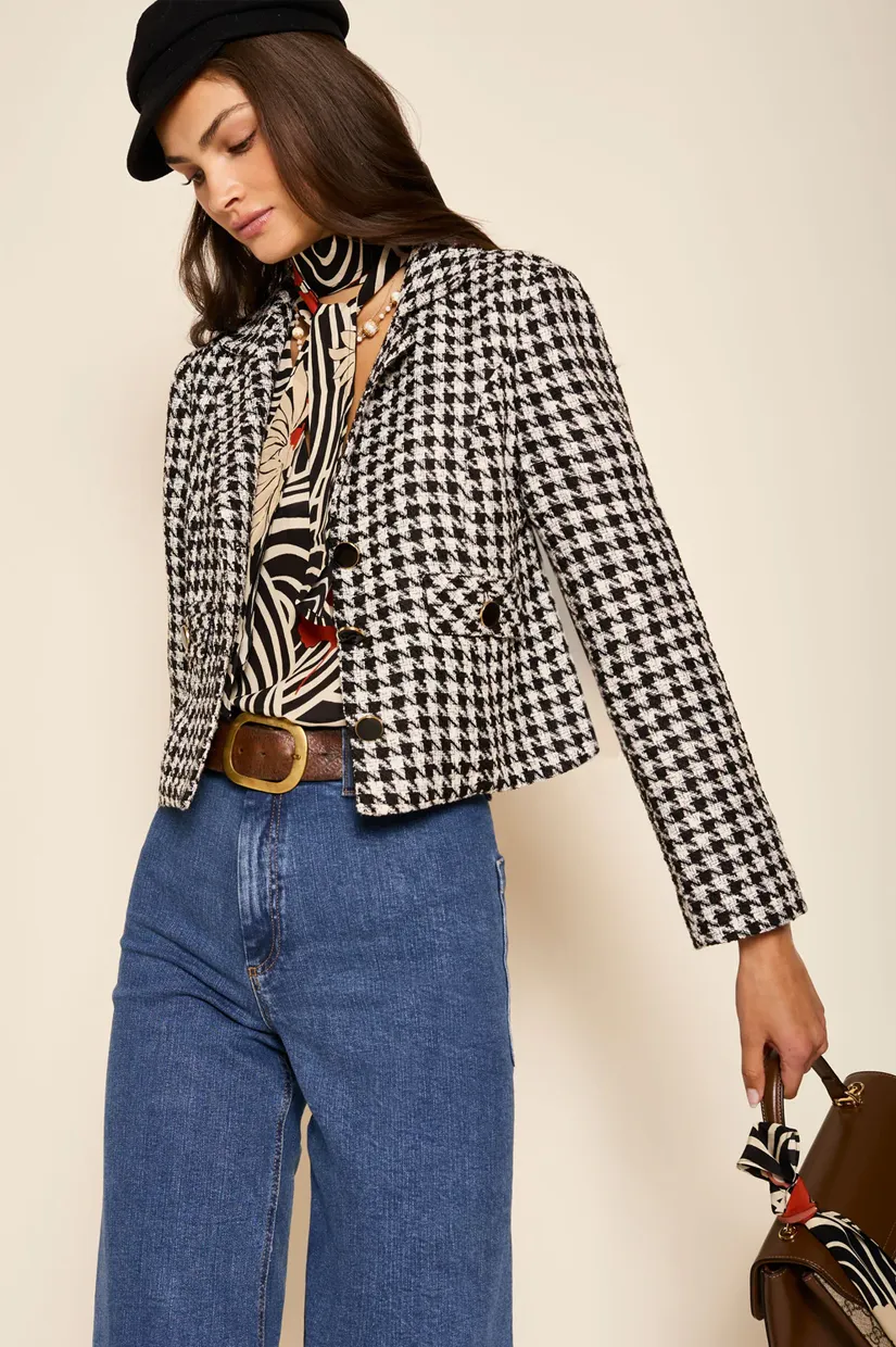 Rixo Leila Jacket - Houndstooth Mono