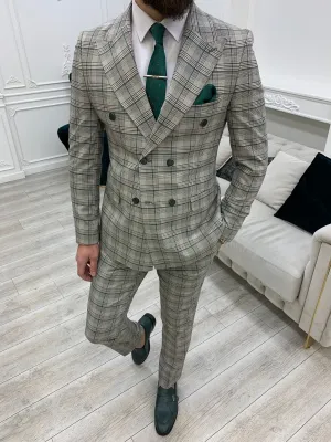 Rosario Green Gray Slim Fit Double Breasted Plaid Suit