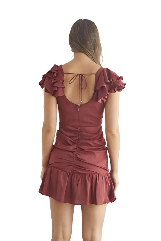 Ruffle Flutter Ruched Mini Dress