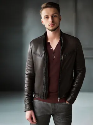 Rugged Moto-Inspired Genuine Leather Biker Jacket for Men