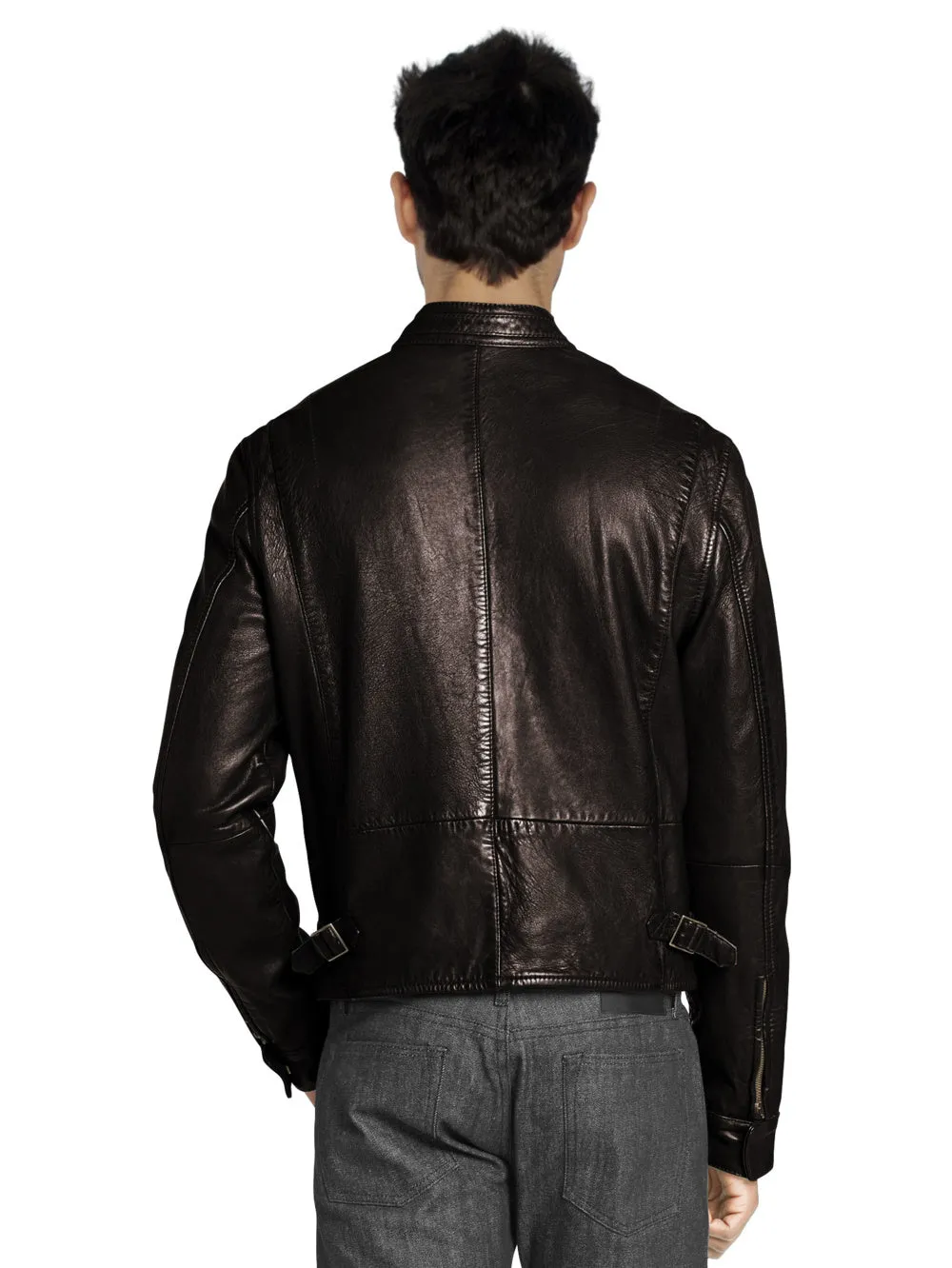 Rugged Moto-Inspired Genuine Leather Biker Jacket for Men