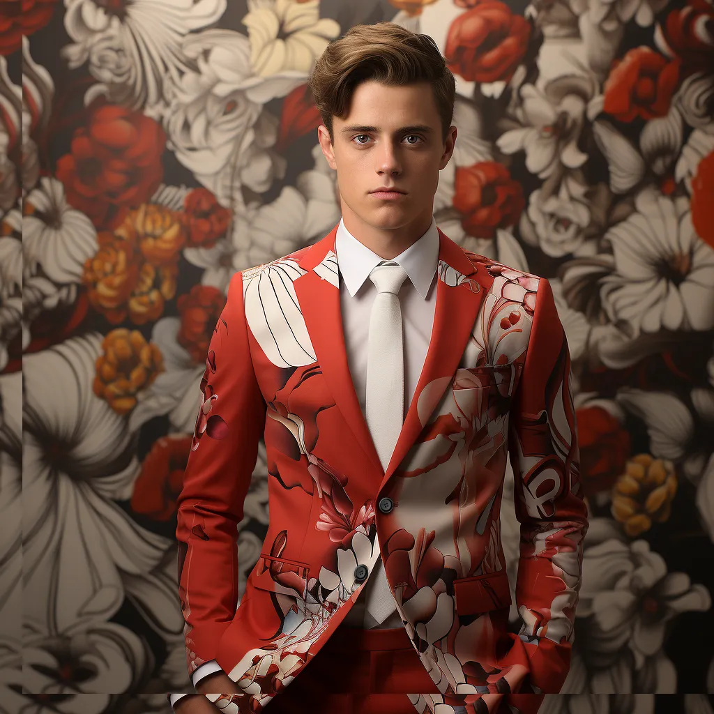 Rulercosplay Mens 2 Piece Print Suit Floral Party Dress Jacket Slim 2 Button Blazer Pants For Christmas