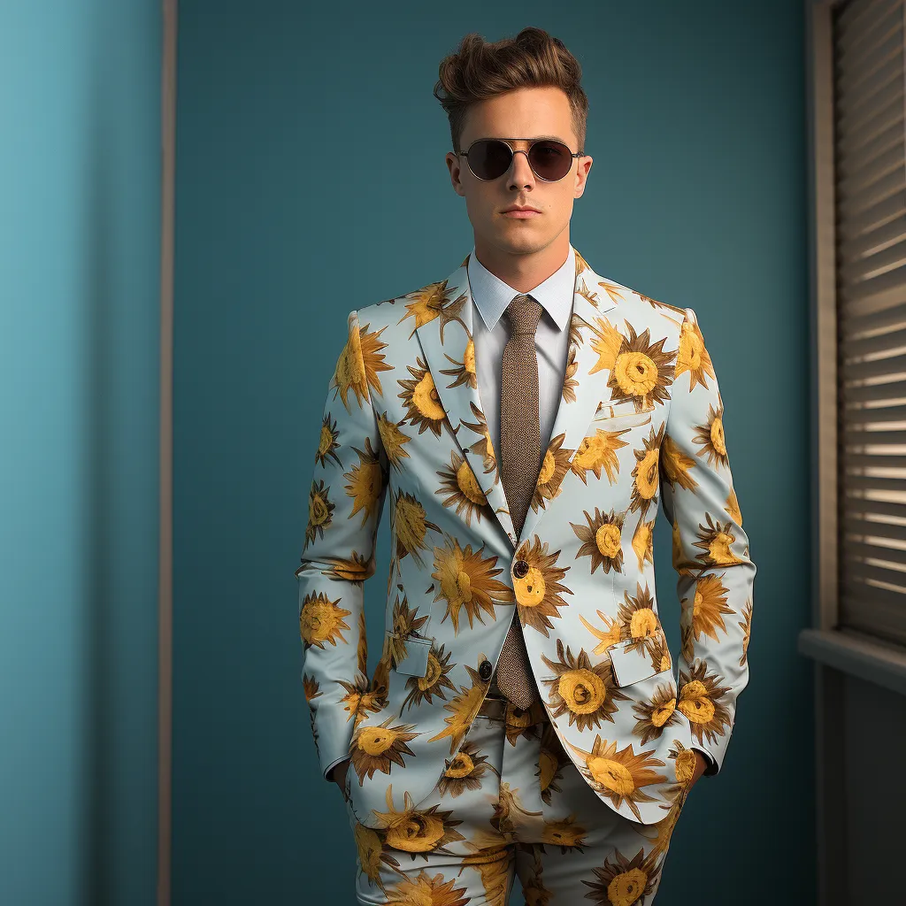 Rulercosplay Mens 2 Piece Print Suit Floral Party Dress Jacket Slim 2 Button Blazer Pants For Christmas