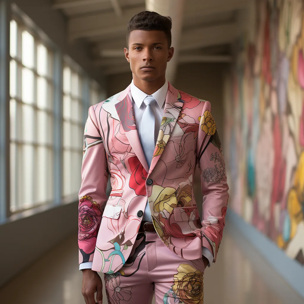 Rulercosplay Mens 2 Piece Print Suit Floral Party Dress Jacket Slim 2 Button Blazer Pants For Christmas