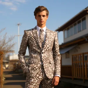 Rulercosplay Mens 2 Piece Print Suit Floral Party Dress Jacket Slim 2 Button Blazer Pants For Christmas
