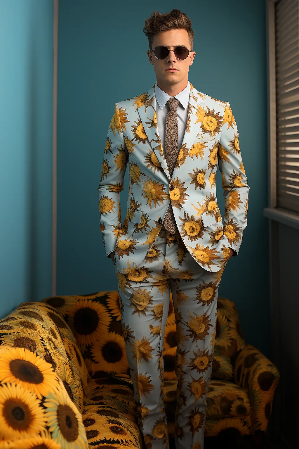 Rulercosplay Mens 2 Piece Print Suit Floral Party Dress Jacket Slim 2 Button Blazer Pants For Christmas