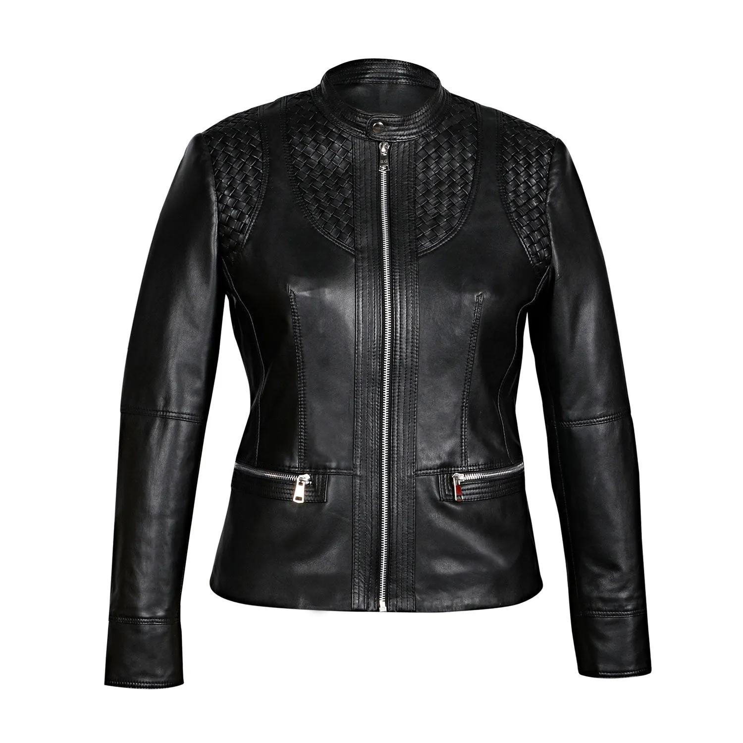 Saint Kinsley Women Black Leather Cafe Racer Jackets