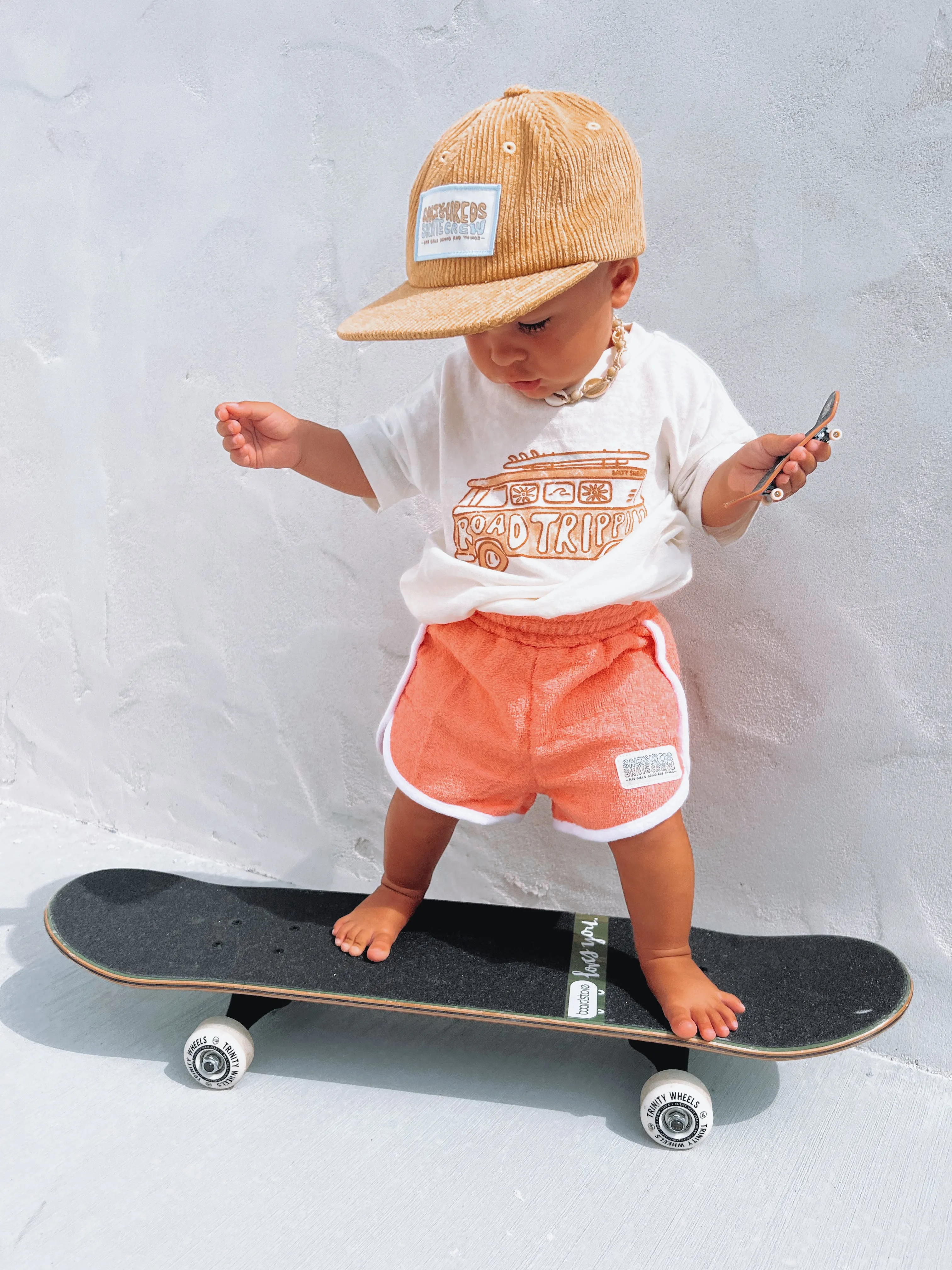 Salty Shreds Skate crew (rad girls doing rad things) retro towel short - Coral